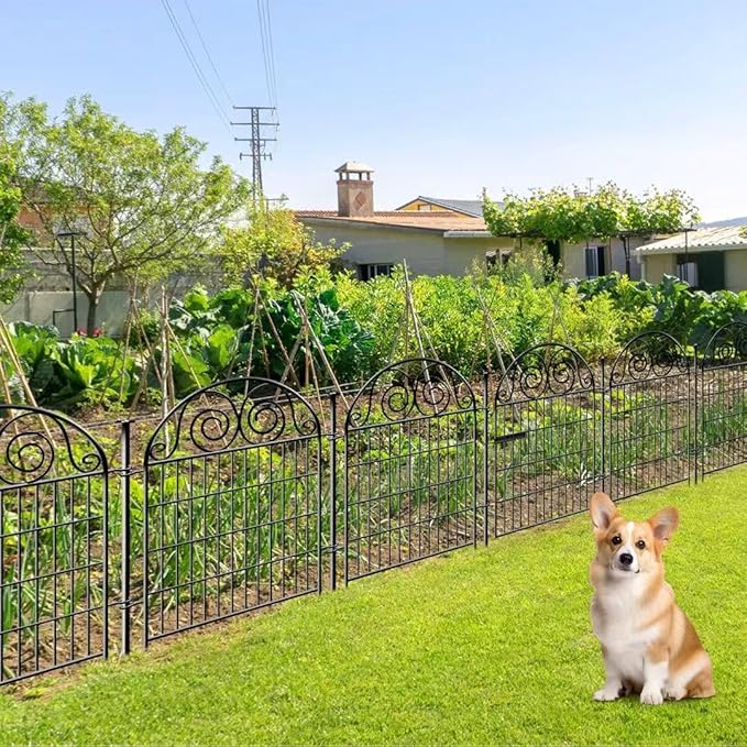 Tall Garden Fence Animal Barrier with Gate, 32 in(H) 8 Panels Garden Fences and Borders for Dogs, Dog Fence Outdoor for Yard, Total Length 17.5 Ft Metal Temporary Fencing│Patented