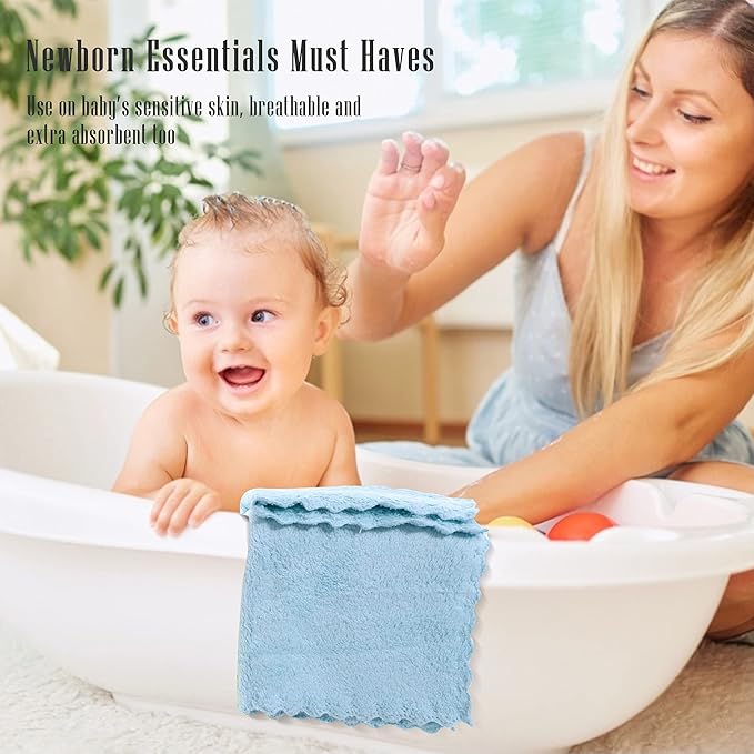 Cute Castle Ultra-Soft Baby Washcloths, 16 Pack - 9" by 9", Gentle on Sensitive Skin for Face and Body, Plush, Super Absorbent Wash Clothes for Girls and Boys