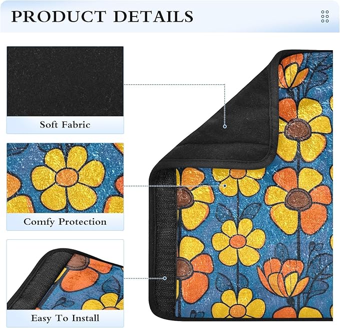 CHIFIGNO Blue and Yellow Hipper Flowers Car Seat Belt Covers 2 Pack Car Seat Strap Pads Soft Shoulder Pad Auto Decor Accessories for Adults Kids