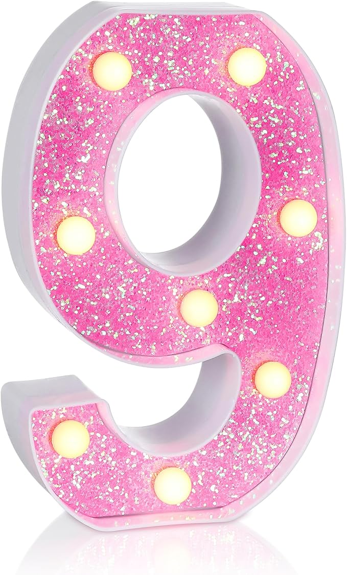 Foaky Pink Light up Letters，Pink Party Decorations,Girls Room Decor,Glitter Marquee Numbers,Alphabet Letter Sign for Night Light Birthday Party Girls Gifts, Home Bar Decoration (9)