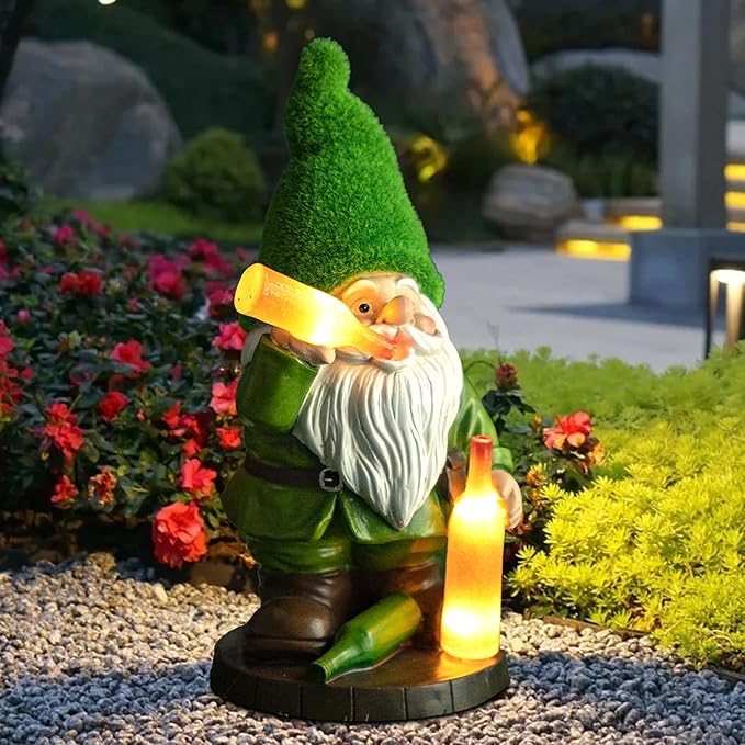 Topadorn Solar Gnome Garden Decor, Garden Gnome Sculptures with Solar LED Lights, 12'' Resin Outdoor Figurine for Yard Patio Decor Lawn Ornaments Porch Gifts