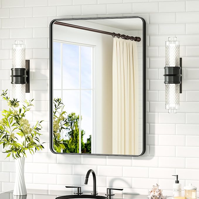 TETOTE Black Bathroom Mirror 22 x 30 Matte Black Metal Framed Vanity Mirror, Tempered Glass, Wall Mounted for Bathroom, Entryway, Bedroom, Living Room(Horizontal/Vertical)