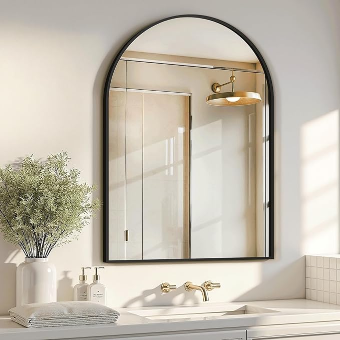 Arched Bathroom Mirror for Wall,Mirror for Vanity,38''x26'' Large Wall Mounted Mirror, Metal Frame (38'' x 26'', Black)