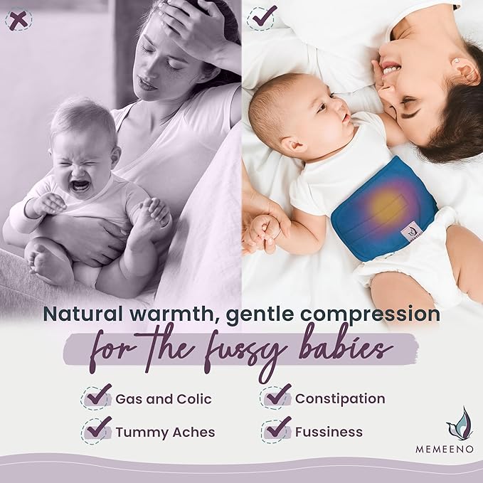 MEMEENO Baby Belly Band for Gas and Colic Baby Relief - Belly Band for Baby Heating Pad for Colic, Baby Gas Relief, Gas Relief for Infants, Baby Heated Tummy Wrap, Colic Relief for Newborns, Ocean
