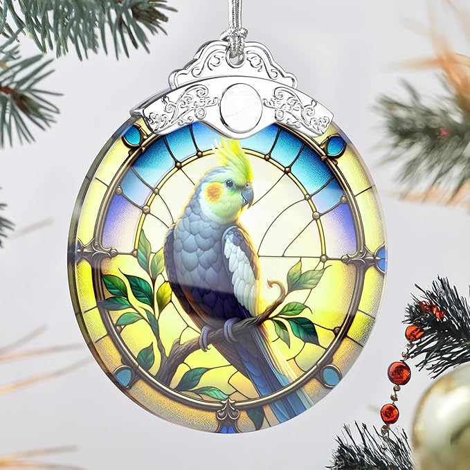 Cockatiel Christmas Ornament - Stained Glass Cockatiel Decor for Tree