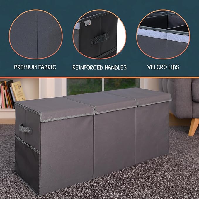 Extra Large Toy Storage Organizer with Lid - Sturdy, Collapsible Toy Chest Storage Box Design - Toys Bin with Dividers for Kids, Nursery, Bedroom, Playroom 37"x16"x14"