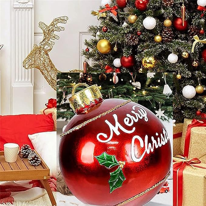 32 Inch Giant PVC Christmas Decorated Ball Inflatable Outdoor Holiday Yard Decorations Yard Decorations Outdoor Decorations for Decor(1 Pcs) (red Balloon)