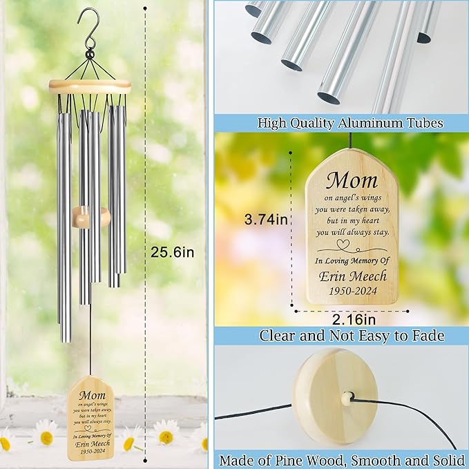 Personalized Memorial Wind Chimes | Loss of Mom | Sympathy Gifts for Loss of Mother | Condolence Bereavement Gifts in Memory of Mom