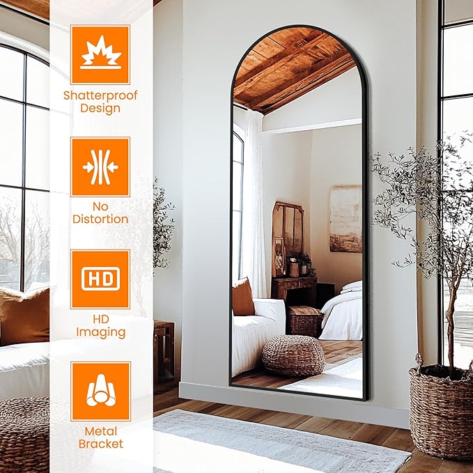 Arched Full Length Mirror, 56"x20" Gold Standing Body Mirror for Wall, with Aluminum Alloy Frame for Bedroom, Living Room, Dressing Room
