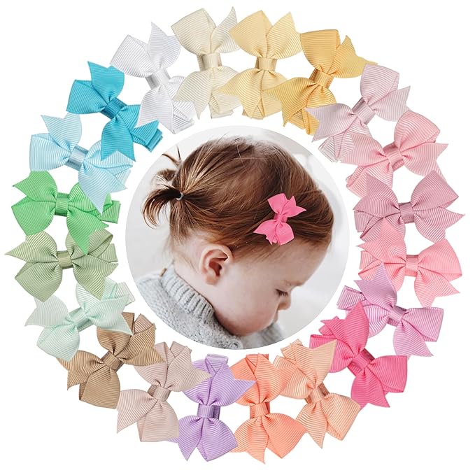 CÉLLOT Hair Clips for Girls - 20PCS Fully Lined Hair Bows Alligator Clips for Toddlers, Kids, Infants, and Babies