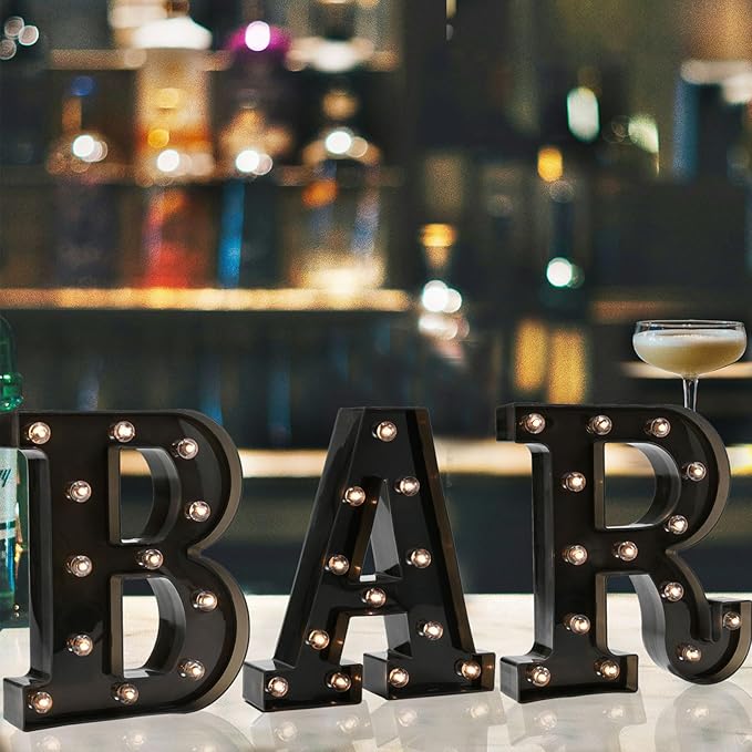 Black Bar Sign, Marquee Light Up Letters LED Marquee Number Lights Sign for Night Light Home Bar Christmas Lamp Birthday Party Wedding Decoration-BAR