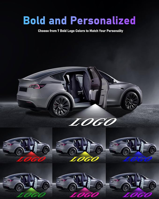 LOWEEY Car Door Lights Logo Projector Compatible with Accessories for Model Y 3 X S, No Fade 4K-HD Puddle Lights Car Welcome Light 3D Laser Ghost Shadow Light (Custom (White Logo))