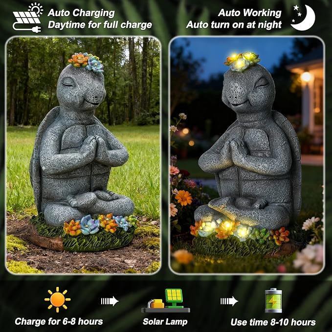 Solar Turtle Decor Garden Turtle Figurines with LED Light Birthday Gifts for Women Turtle Outdoor Decor for Patio Yard Garden Home Decor