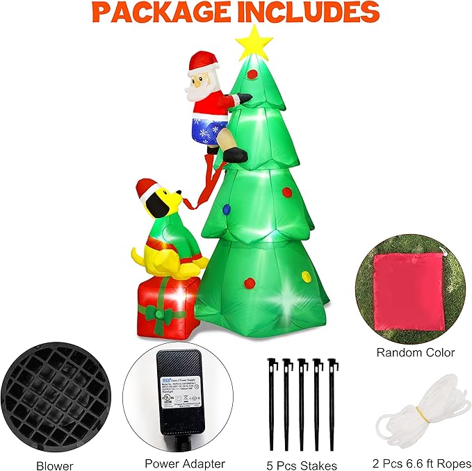 SAND MINE 8ft Christmas Inflatables Tree, Christmas Inflatables Blow Up Yard Decoration, Blow Up Christmas Tree with Santa Claus, Dog, Boxes for Indoor Outdoor Yard Garden Christmas Decoration