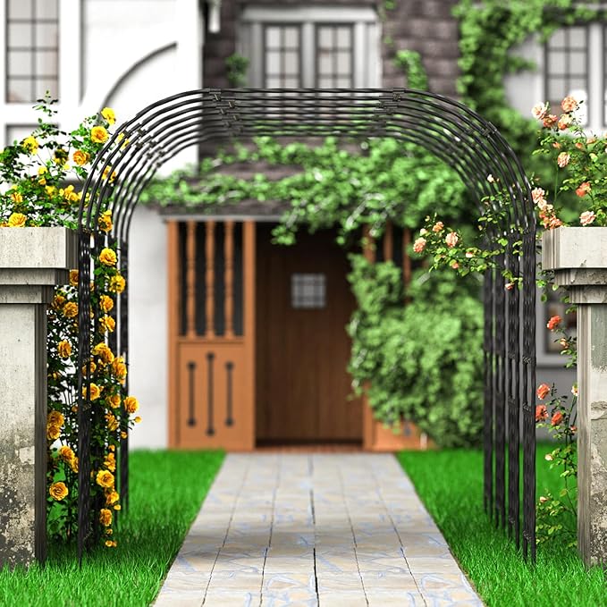 Metal Garden Arch - Length: 98.5in, Wide: 15.8in Garden Arches Trellis for Climbing Plants Outdoor - Garden Arch for Lawn, Party, Ceremony Wedding Decoration (Black)