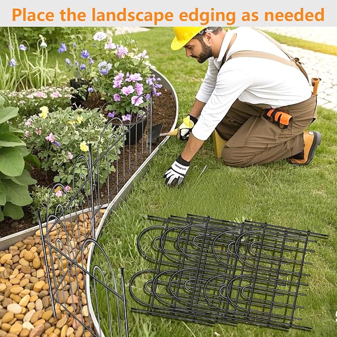 45ft X 13in Animal Barrier Fence, 32 Panels No Dig Fence for Dogs Rabbit, Anti Digging Defense Barrier Garden Edging Border, Rustproof Metal Arched Decorative Garden Fencing for Outdoor, Yard, Lawn