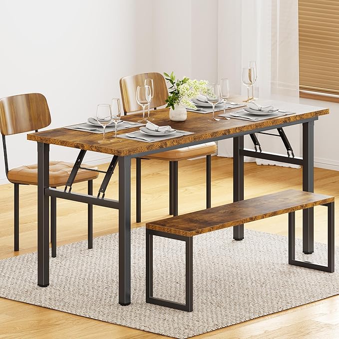 DlandHome Folding Table Computer Desk 62 Inches Workstation Table Conference Table Home Office Desk Fully Assembled Retro and Black Frame