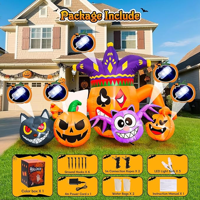Halloween Inflatable Decorations Outdoor, 5.3FT Inflatable Joker Owl Pumpkin Cat Scary Halloween Decorations, Indoor Outdoor Spooky Blow Up Yard Decorations for Garden Party Holiday Lawn Office Decor