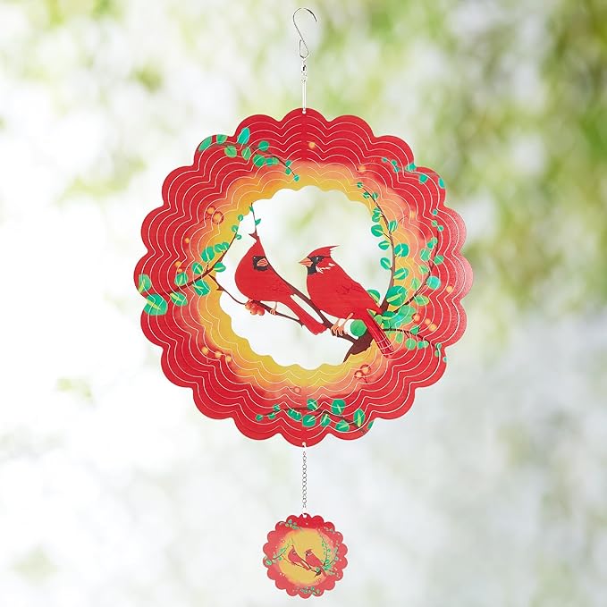 Cardinal Wind Spinners Metal Outdoor Sculpture for Outside Decoration,12 inch 3D Stainless Steel Cardinal Gifts for Women Mom Outdoor Indoor Yard Art Garden Decorations