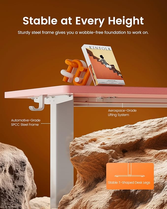 ErGear Height Adjustable Electric Standing Desk, 48 x 24 Inches Sit Stand up Desk, Memory Computer Home Office Desk with Pink Carbon Fiber Color Table Top Splice Board (Pink)