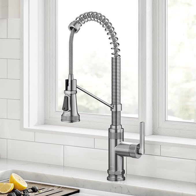 KRAUS Allyn Commercial Style 2-Function Single Handle Pull Down Kitchen Faucet in Spot-Free Stainless Steel, KPF-4110SFS