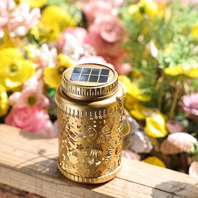 Cooo 4 Pack Solar Pathway Lights & Solar Lanterns Outdoor Waterproof Landscape Path Lights Christmas Lights Gifts for Women Mom Grandma for Garden Yard Patio Backyard Porch Decor- Gold Hummingbird