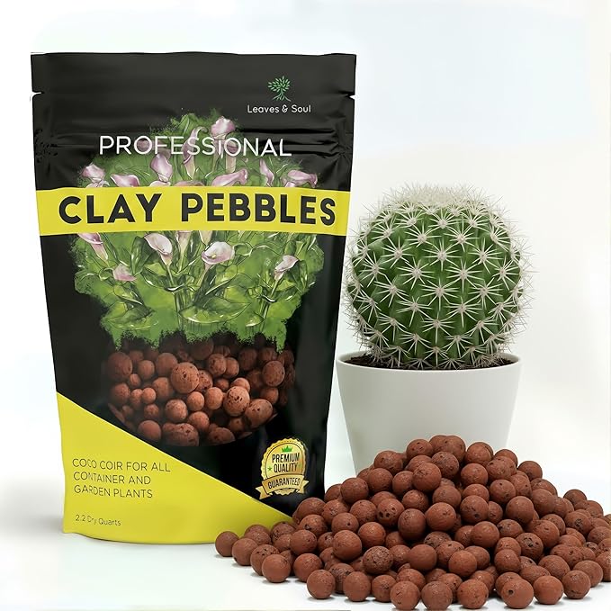 Professional Clay Pebbles | Expanded for Seedlings, Root Cuttings, Hydroponics, Plants | Lightweight Soil Additive | Large 2.2 Quarts | Made in USA
