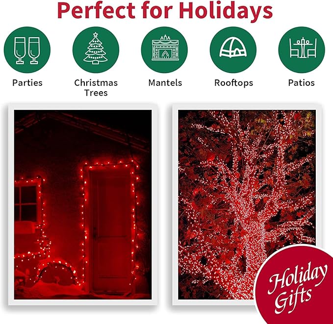LAMPHOME Red Valentines Day Decor Lights,100 Count 19.6FT Mini Valentine's Lights,Red Christmas String Fairy Lights Outdoor Indoor Plug in for Room Party Wedding Tree Valentines Day Decorations