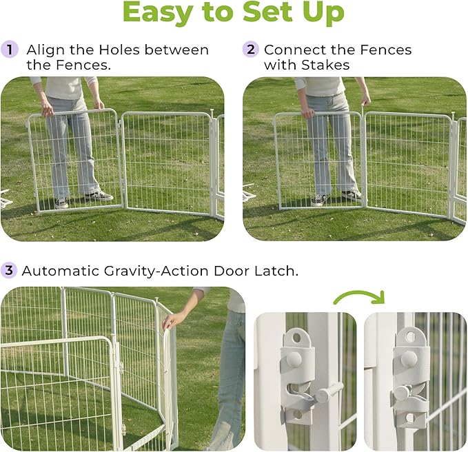 SunsGrove Garden Fence with Gate, 24 in(H) x 11.1 ft(L) 6 Panels Heavy Duty Metal Animal Barrier Fence for Yard, Suitable for Indoor or Outdoor Dog Pet Fence, Garden Fence Border, White