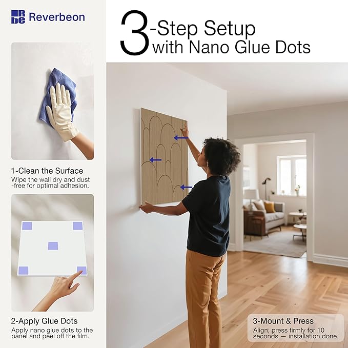 6 PCS Acoustic Panels, 23.6x23.6 Inch Sound Absorbing Panels, Decorative Acoustic Wall Panels for Recording and Home Studio, Office with Double-Sided Adhesive Tape