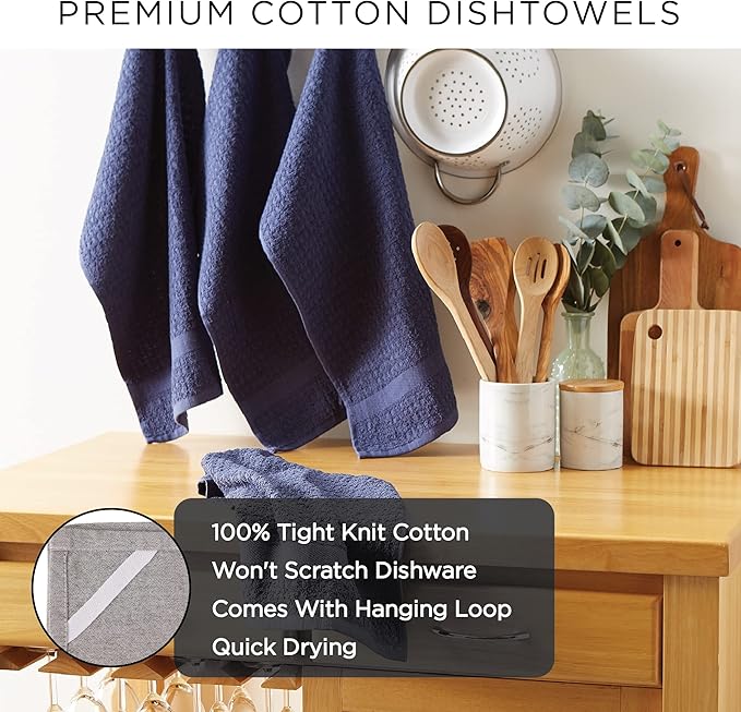 DII Basic Terry Collection Waffle Dishtowel Set, Solid Blue, 4 Piece