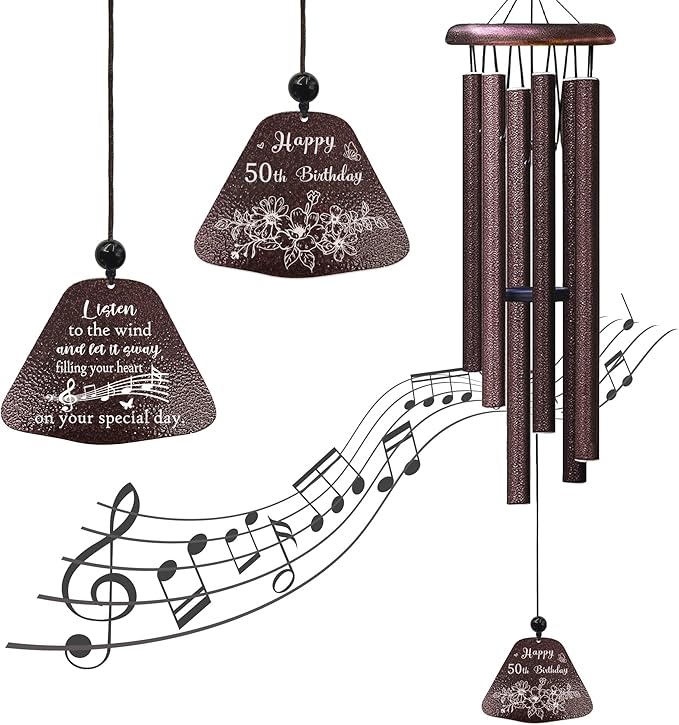 50th Birthday Gifts for Her Him, 50th Birthday Decorations 32” Wind Chimes Outside, 50 Year Old Gifts for Women Men, 1975 Bday Gift for Woman Man