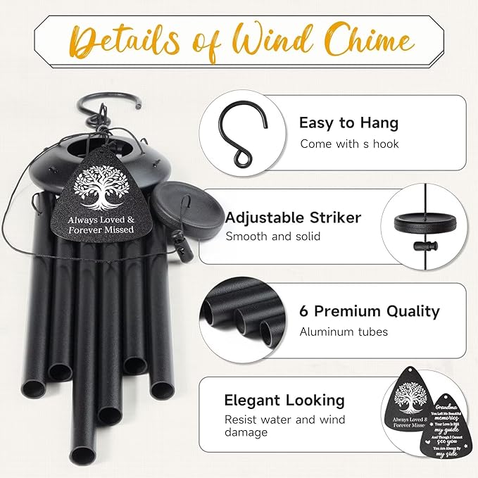 Memorial Gifts for Loss of Grandma, 25''Memorial Wind Chimes of Sympathy Gifts for Loss of Grandma,Condolence/Bereavement/Remembrance Gift,Windchimes in Memory,Funeral Decor for Garden Outside,Black
