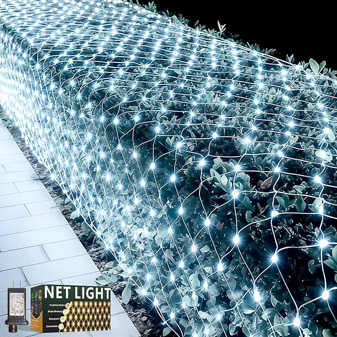 LitHome 21ft x 5ft Christmas Net Lights Outdoor, 360 LED Mesh Fairy String Lights with 8 Modes, Connectable Plug in Waterproof Mesh Lights for Bushes,Trees,Garden,Patio,Yard Decorations(White)