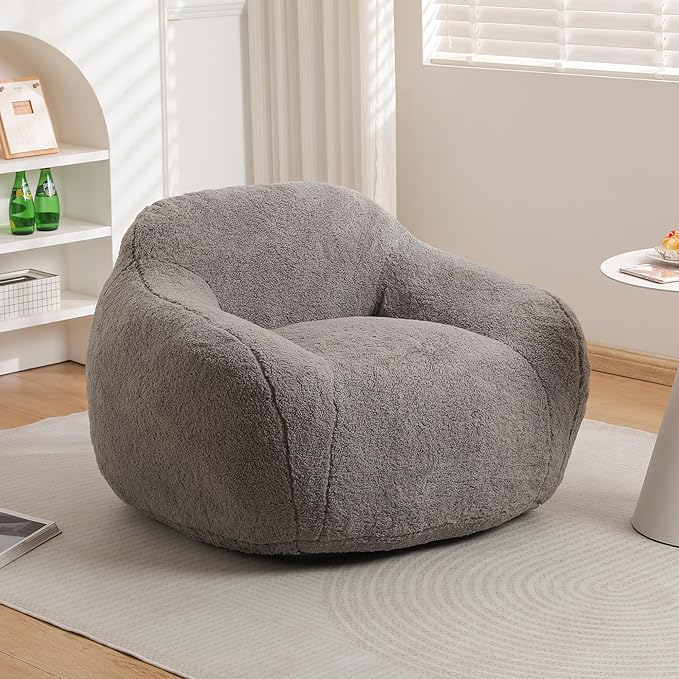 Furniliving Bean Bag Chair, Oversized Bean Bag Couch for Adults Comfy Bean Bag Sofa with Back Support, Giant Bean Bag Chair Stuffed Floor Sofa for Living Room Bedroom Dorm Office, Teddy, Light Grey