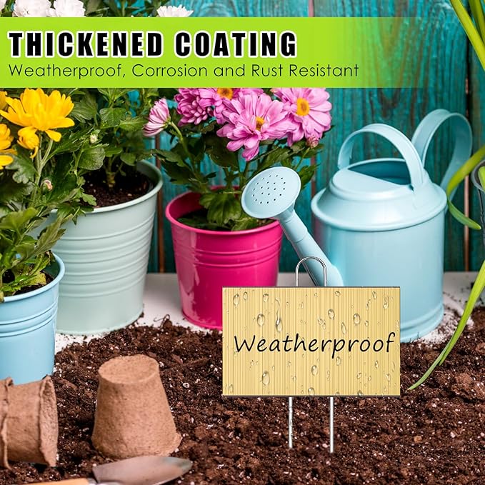 Landhoow 30 Pcs Large Garden Plant Markers Metal Plant Labels Sign 4'' x 6'' with 11'' Stake Weatherproof Waterproof Garden Sign for Outdoor Seedlings Herbs Vegetable Greenhouse, Gold