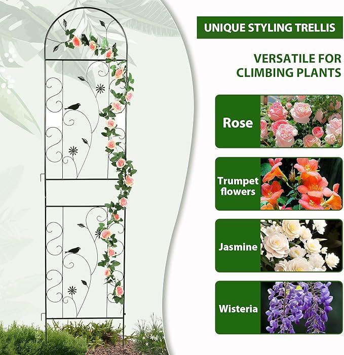 Metal Garden Trellis for Climbing Plants, 2 Pack 86.5" x 19.7" Black Plant Trellis Outdoor, Clematis Rrellis Outdoor, Arched Decoration Suitable for lawns, Gard