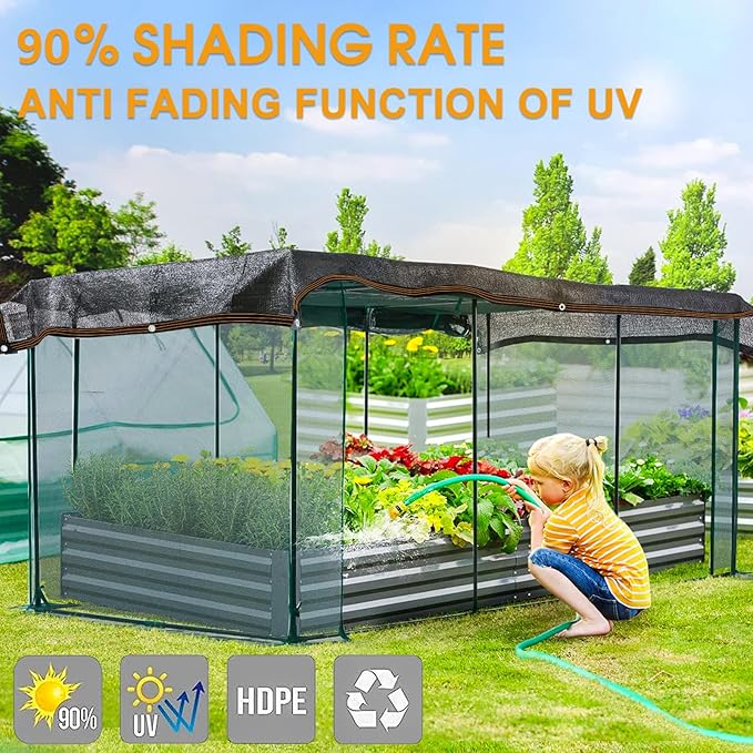 90% Black Shade Cloth, Resistant Mesh Tarp with Grommets, Garden Sun Protection Netting Cover with Taped Edge for Plant Greenhouse Patio Tomatoes Chicken Coop Barn Kennel, 6x12FT