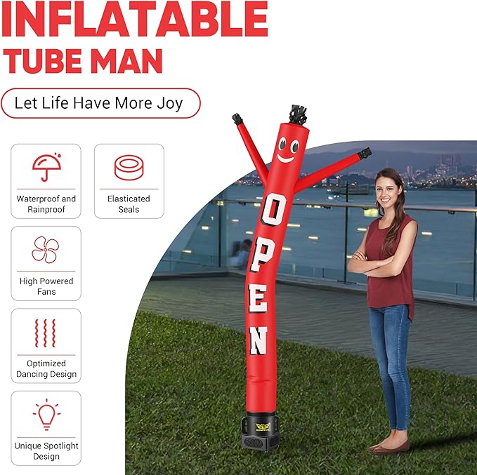 7FT Air Inflatable Waving Tube Man Set with Blower & Wheel, Air Puppet Dance Artist for Mall Opening, Amusement Park, Outdoor Decoration，New Open