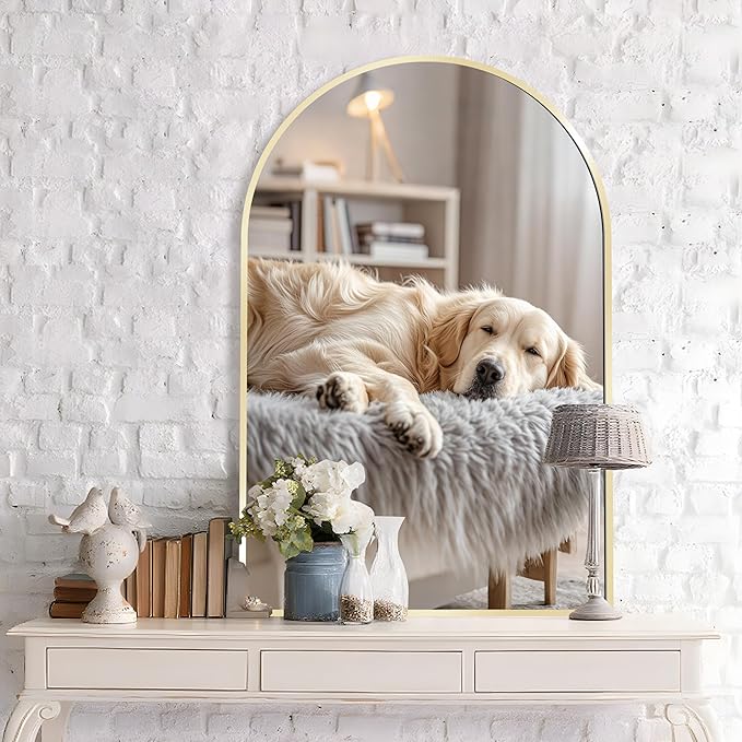 Arched Wall Mirror 24"X36", Gold Bathroom Vanity Mirrors for Over Sink, Modern Farmhouse Mirror Wall Mounted, Curved Arch Design for Bedroom, Living Room & Home Decor
