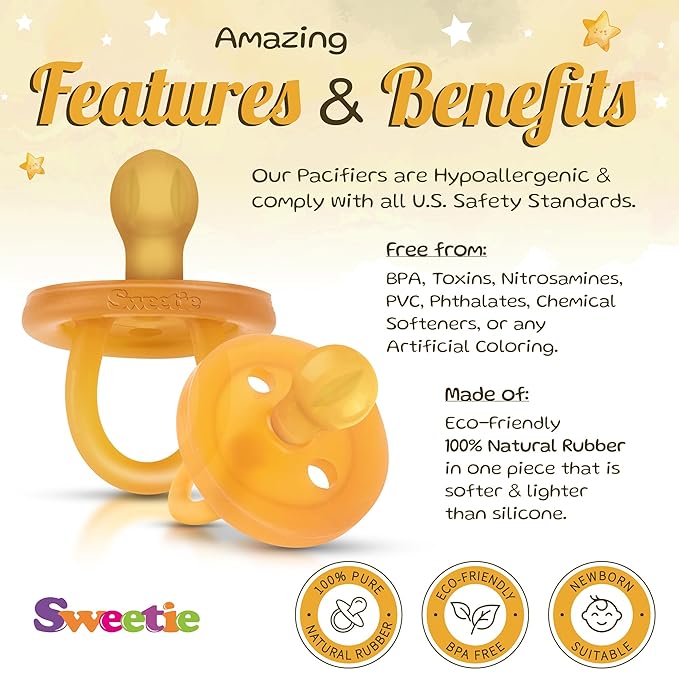 SWEETIE Rubber Pacifier Natural Rubber Pacifier Rounded (Natural Color, 0-6 Month)