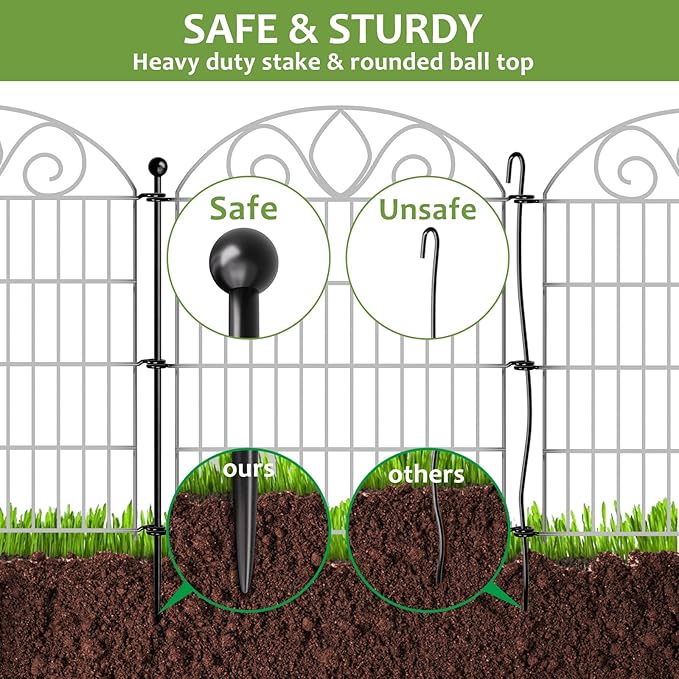 5 Panels No Dig Tall Garden Fence Panel – 44" H X 11.8' L Rustproof Metal Dog Fence Outdoor for Yard, Decorative Animal Barrier Fence for Pet, Garden Border, Patio, Flower Beds| Temporary Fencing
