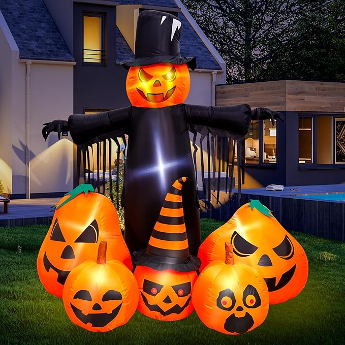 Max Fun 7FT Halloween Inflatables Pumpkin Decorations with LED Build-in Halloween Yard Decoration Blow Up Inflatables for Outdoor Indoor Garden Lawn (7Ft-Halloween Pumpkin)