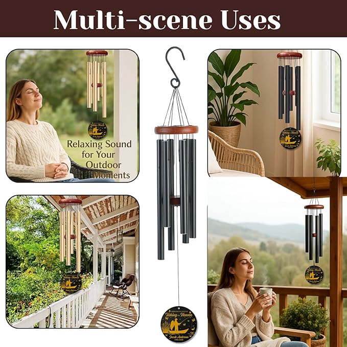 Personalized Gone Fishing Memorial Wind Chime – “Fishing in Heaven” Fisherman Wind Chimes– Custom Name & Dates – Outdoor Sympathy Gift for Men, Dad, or Grandpa – Memorial Garden Decor for Loss