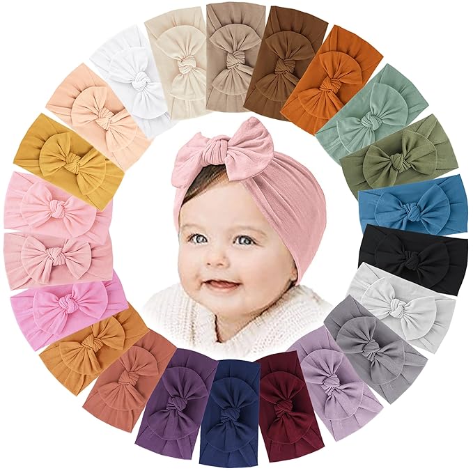 Jesries 22 PCS Baby Headbands Soft Nylon Hairbands with Bows Girls Hair Accessories for Newborn Infant Toddler Kids Handmade