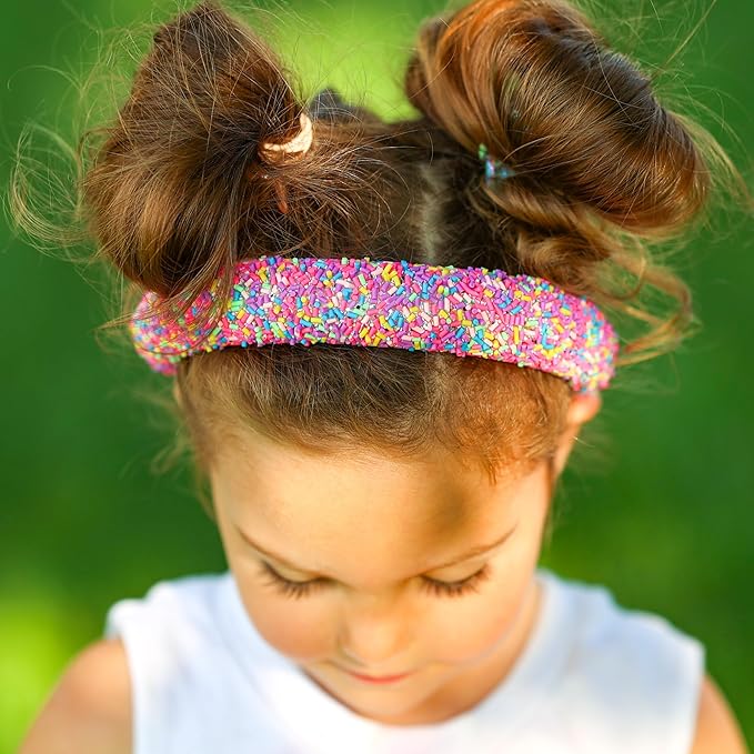 FROG SAC Sprinkle Headbands for Girls, Purple Padded Confetti Head Band for Kids, Thick Puffy Hair Bands for Children, Wide Little Girl Hairband Hair Accessories