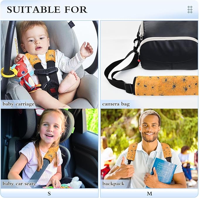 CHIFIGNO Pack of 2 Halloween Black Spiders Car Seat Belt Covers Fashion Car Seat Strap Covers Car Seat Shoulder Protector for Adults Women Kids