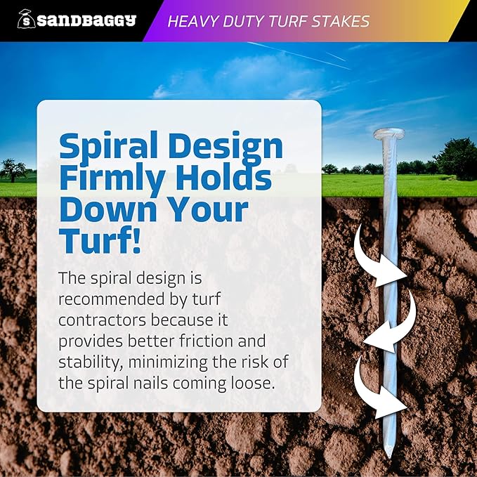 Sandbaggy 6" Heavy Duty Galvanized Artificial Turf Stakes - Spiral Landscape Nails - Ground Spikes/Pins - Synthetic Grass, Lawn, Edging, Weed Barrier Fabric, Garden (6 inch - Heavy Duty, 300, Count)