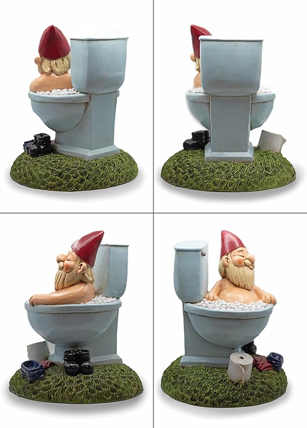 9” Funny Toilet Garden Gnome Statue – Hilarious Yard Decor for Outdoor & Indoor Spaces – All-Weather Resin Lawn Ornament – Unique Housewarming Gift & Gag Decoration