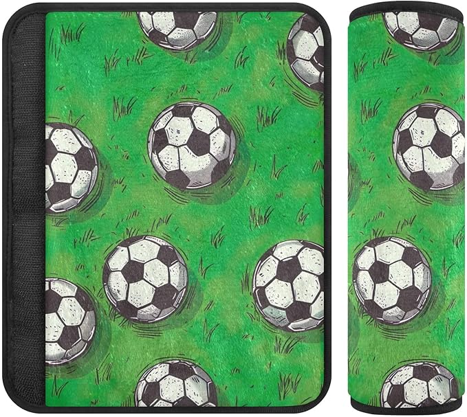 CHIFIGNO Soccer Balls Green Field Seat Belt Cover Pad 2Pcs Seatbelt Cover Comfortable Shoulder Pad Auto Interior Accessories Protect Your Neck and Shoulder